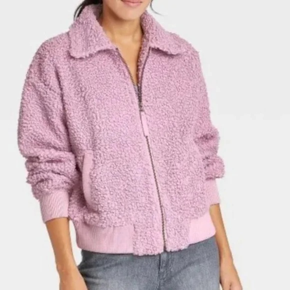 Universal Thread Sherpa Bomber Jacket- Oversized- Size Medium- Purple - Picture 1 of 8